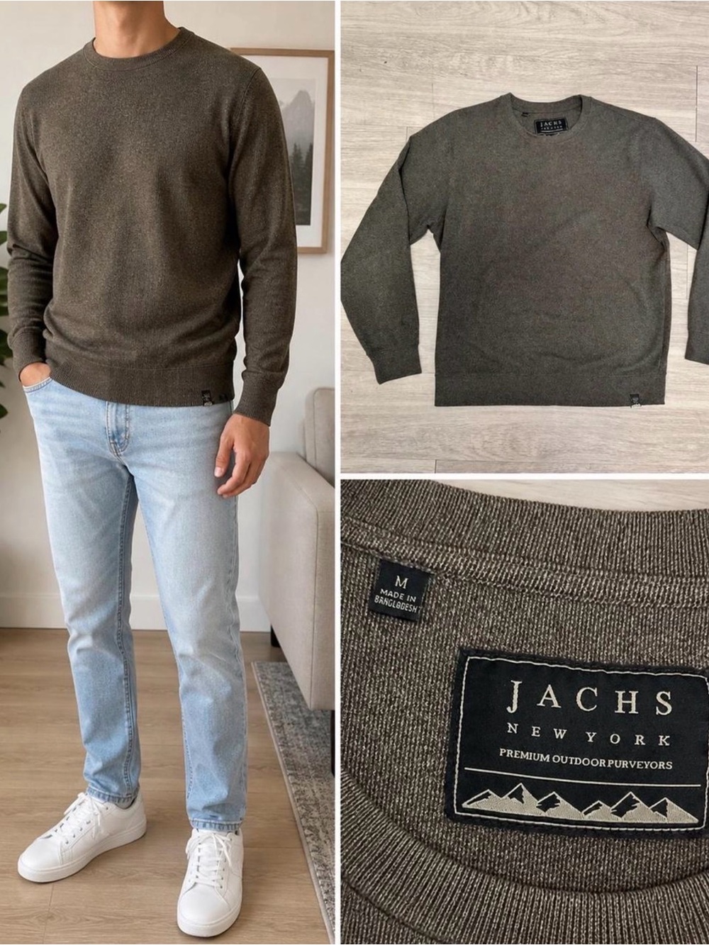 Jachs NY Crewneck Sweater Mens M Grey Heather Pullover Casual Classic
